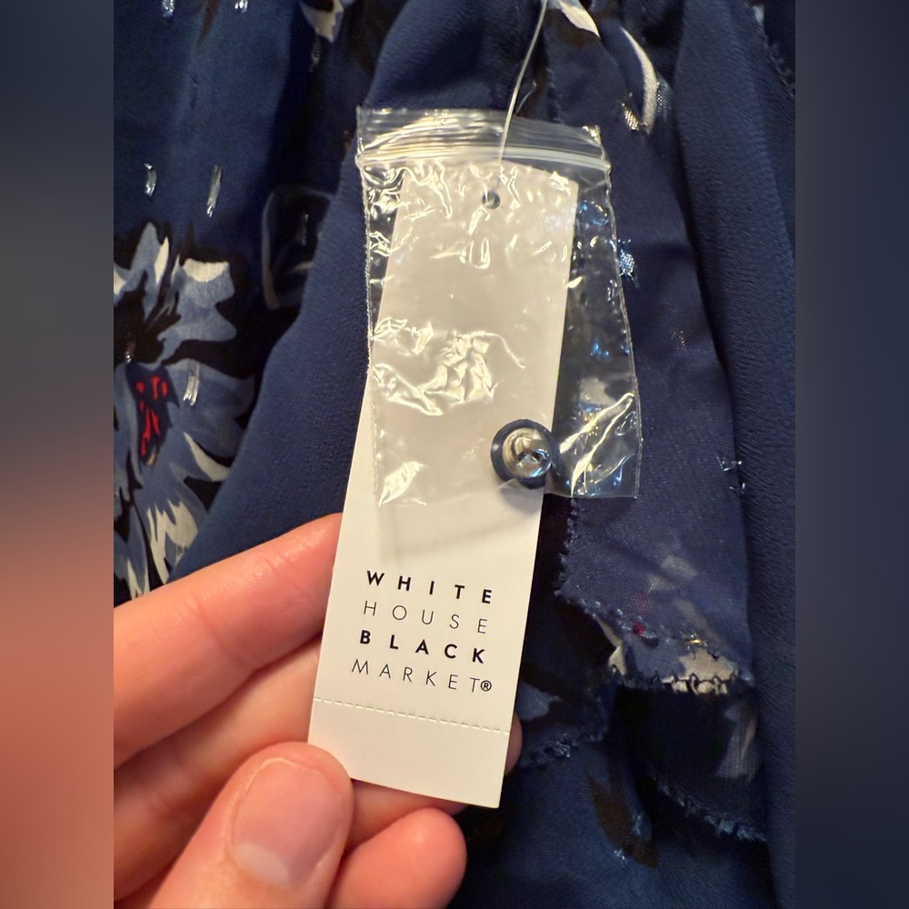 White House Black Market Sheer Blue Floral Blouse - Picture 6 of 11